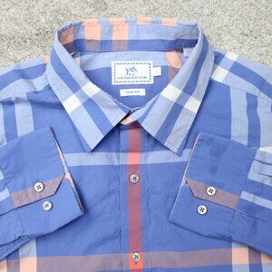 Southern Tide Shirt Mens Large Blue/Pink Trim Fit 100% Cotton Long Sleeve Button